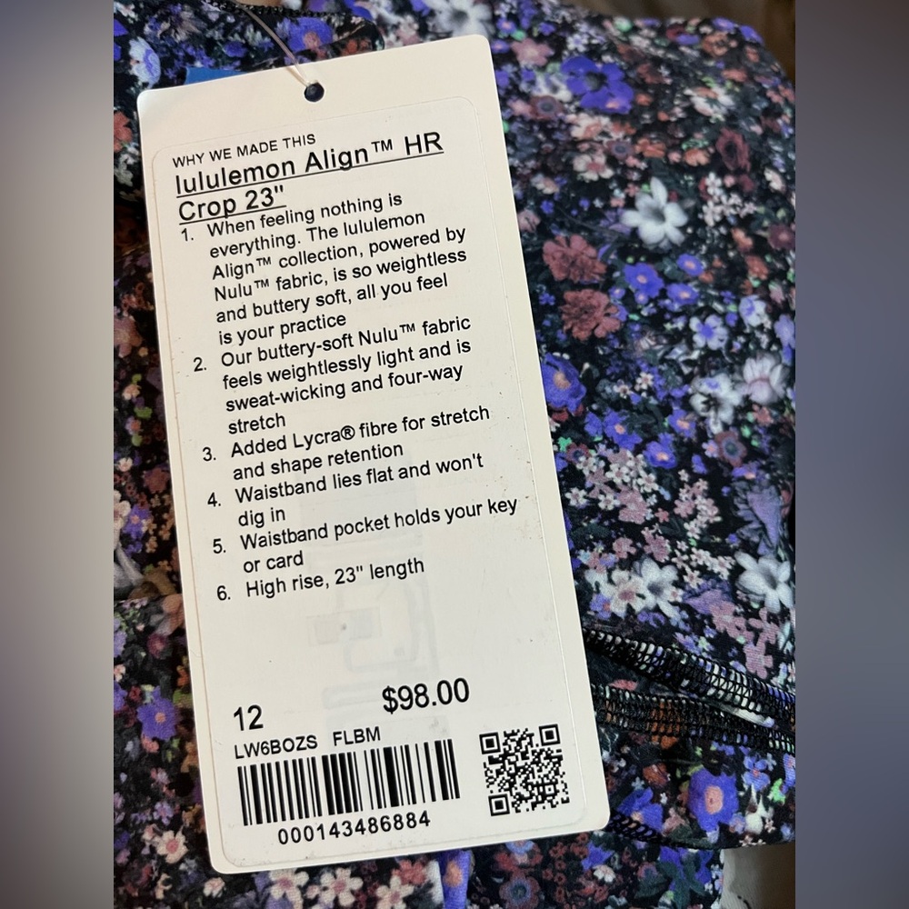 NWT lululemon align high rise crop 23” in flower burst multi Sz. 12 - Picture 4 of 4